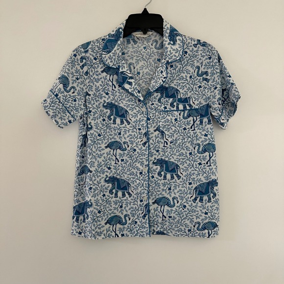 Printfresh Elephant Flamingo Pajama Set Women's Size XXS Sleepwear Cotton Blue - Picture 2 of 14